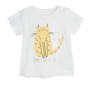 Tričko krátký rukáv s kočičkou- krémové - 62 CREAMY COOL CLUB