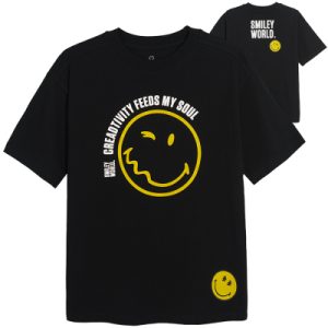 Bavlněné tričko s krátkým rukávem Smiley World- černé - 134 BLACK COOL CLUB