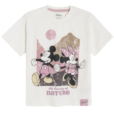Tričko s krátkým rukávem Minnie a Mickey Mouse- krémové - 134 CREAMY COOL CLUB